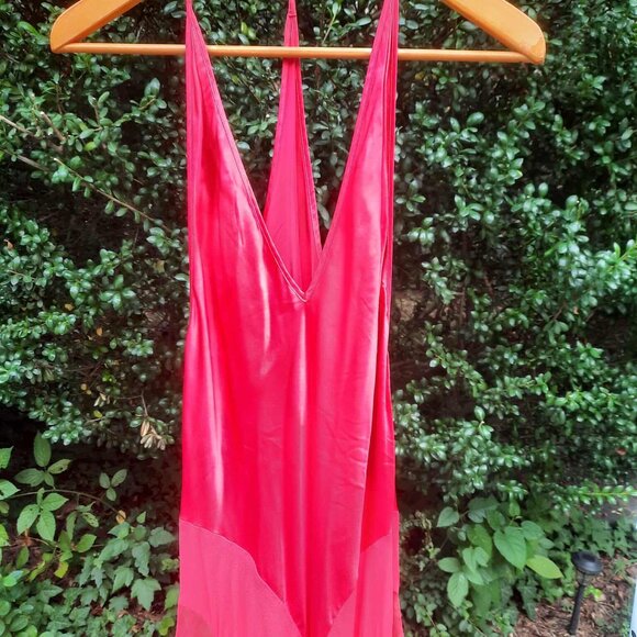 Vintage Victoria's Secret Red Silk Semi-Sheer Plunge Maxi Slip Dress Nightgown - Picture 2 of 7